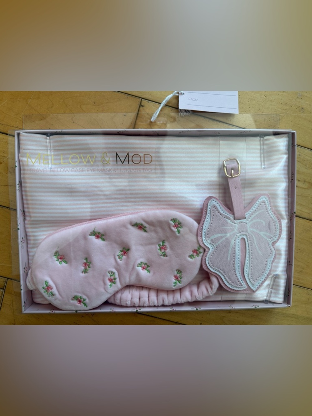Mellow & Mod Travel Pillow Case,  Floral Sleep Mask with Bow Luggage Tag
